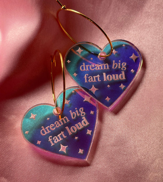 Iridescent Dream Big Fart Loud Heart Hoop Earrings