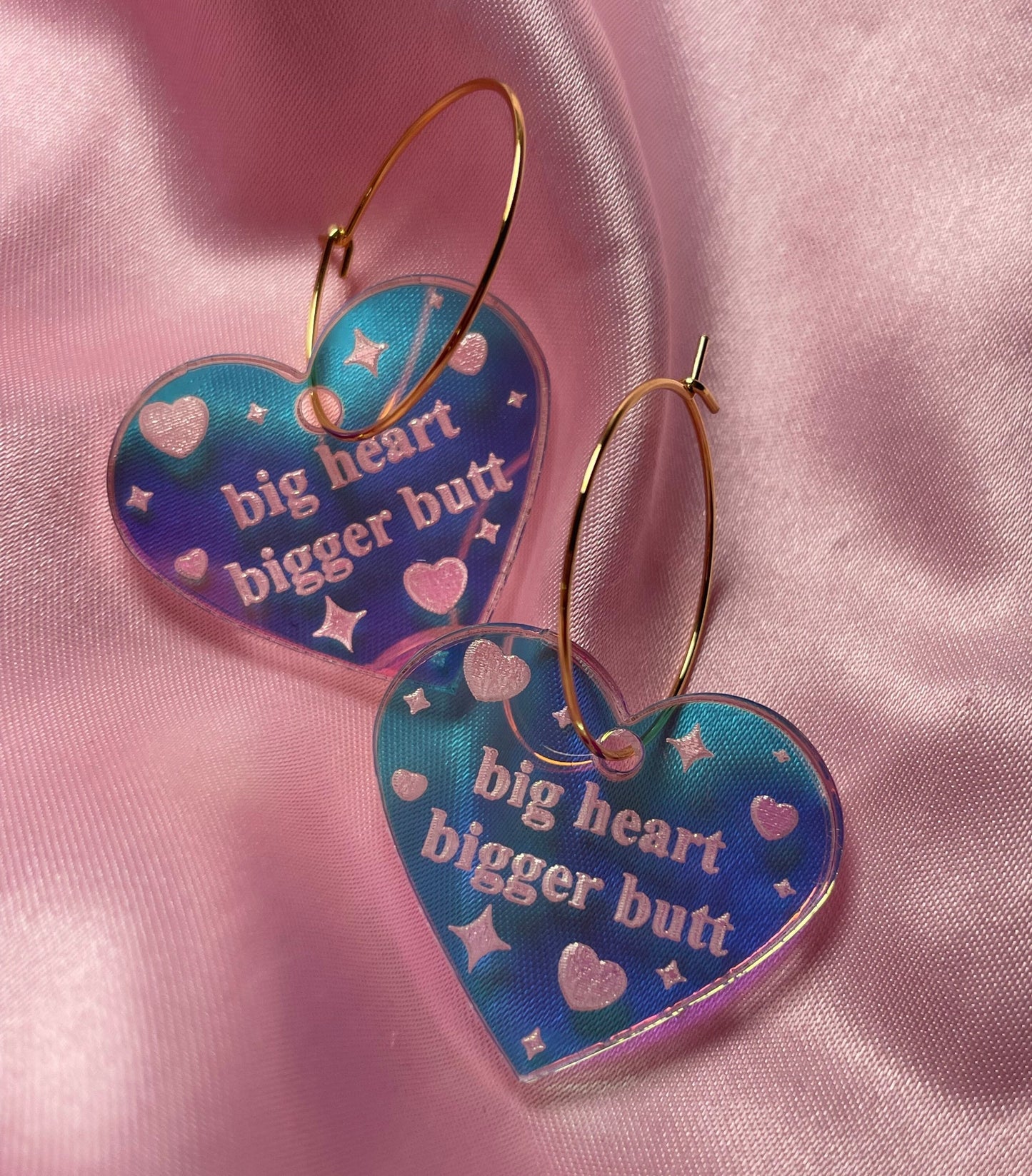 Iridescent Big Heart Bigger Butt Hoop Earrings