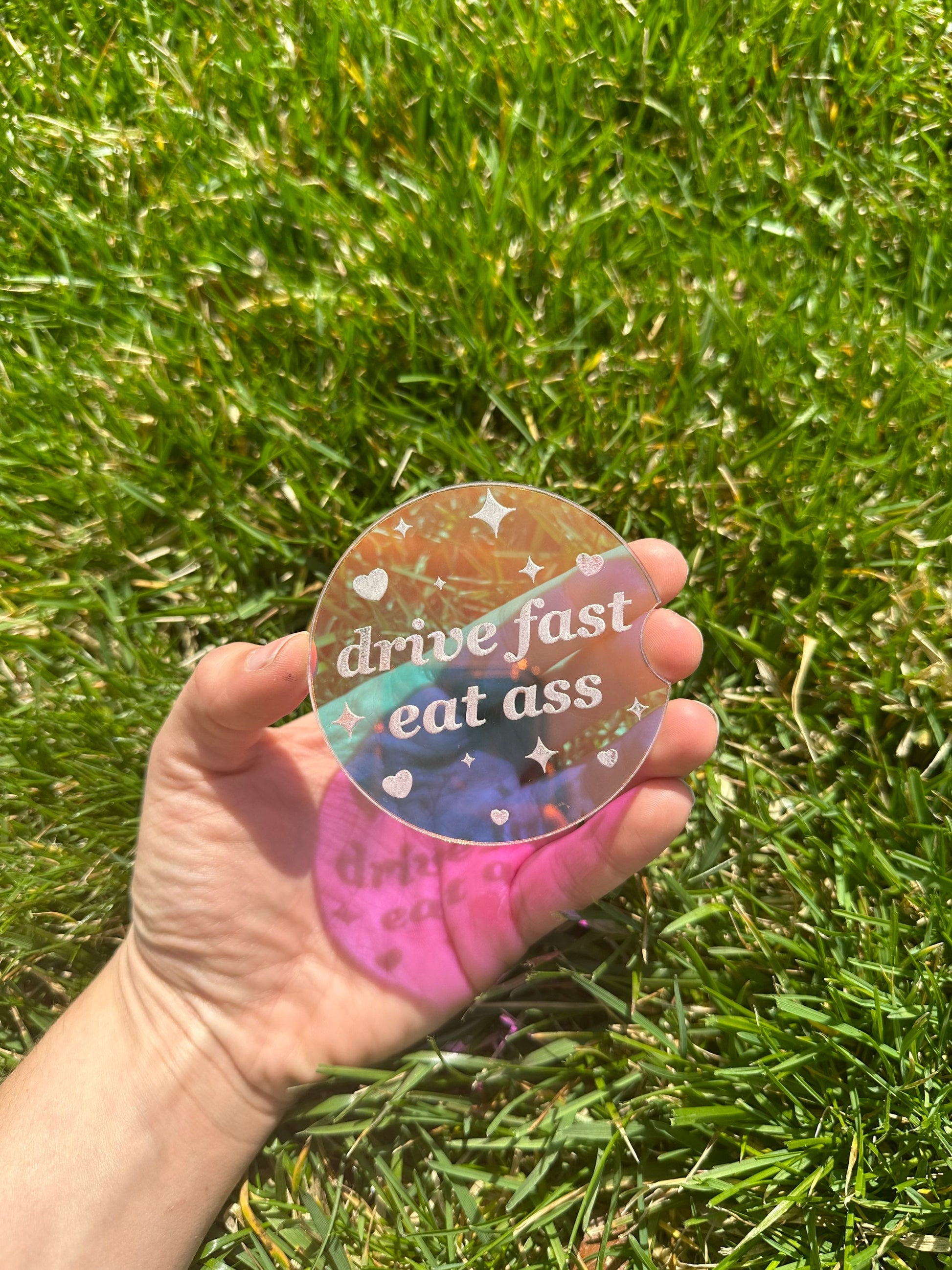 3 Inch Iridescent Car Coaster (Set of 2) - Drive Fast Eat Ass