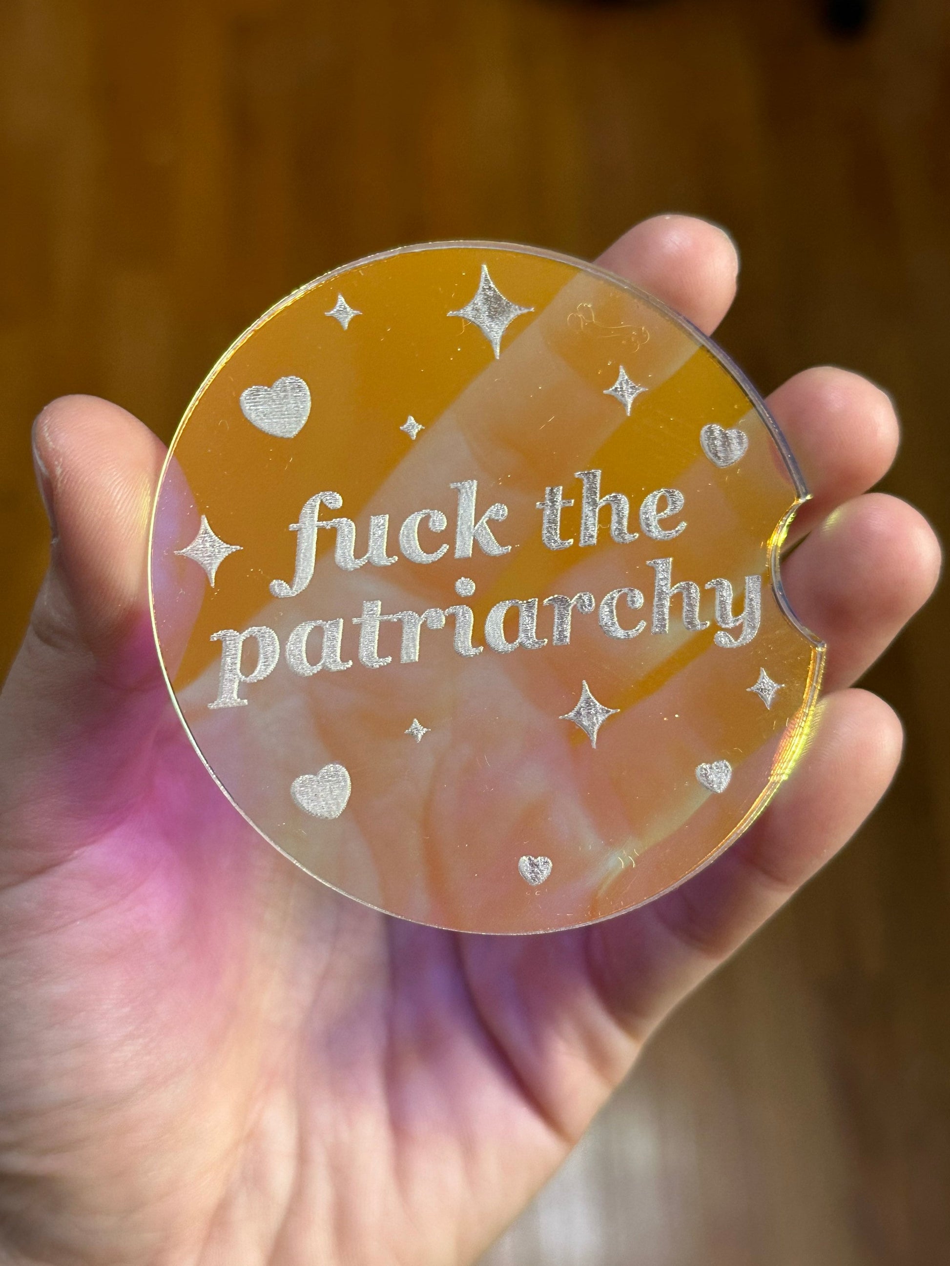 3 Inch Iridescent Car Coaster (Set of 2) - Fuck The Patriarchy