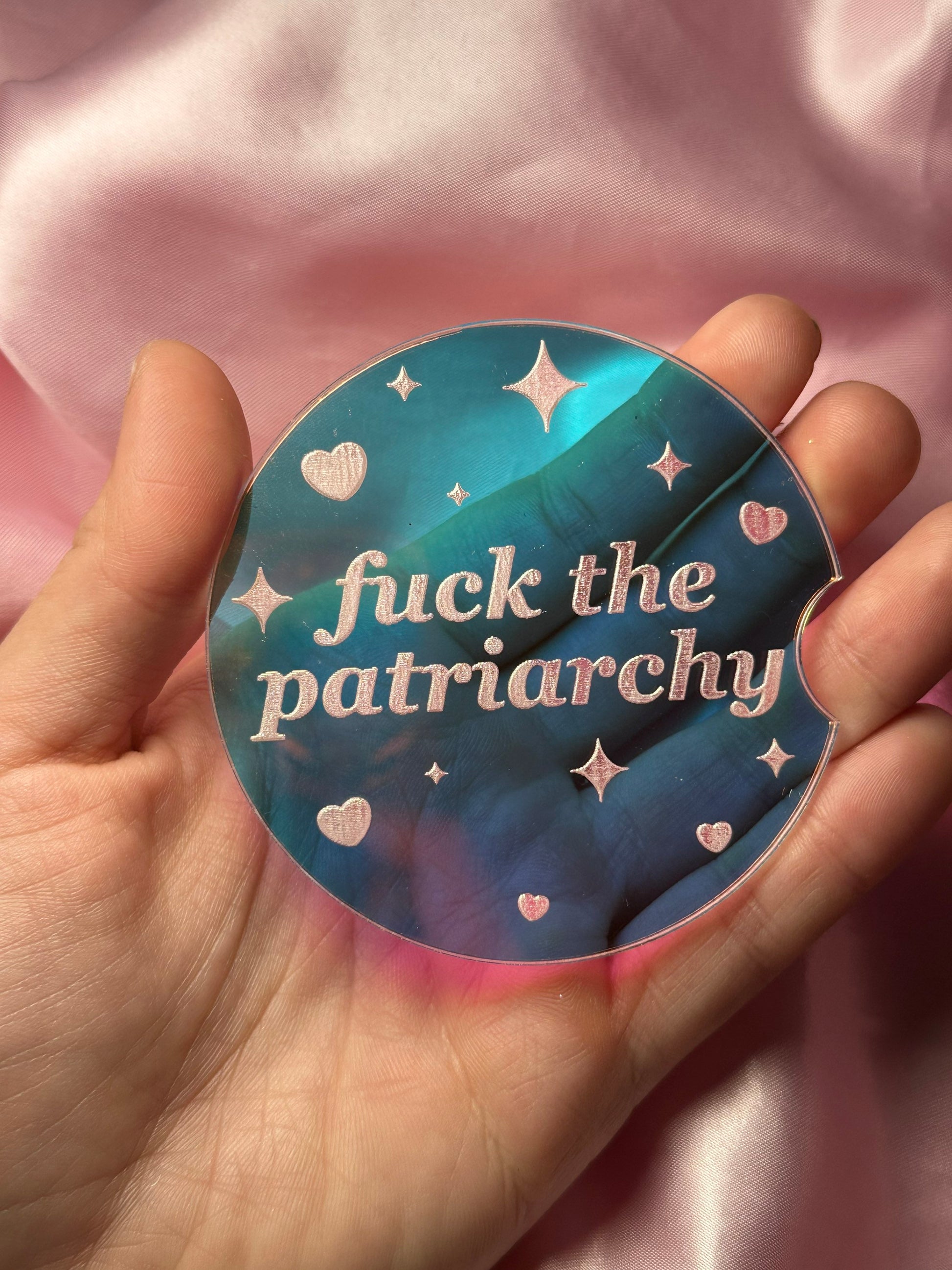 3 Inch Iridescent Car Coaster (Set of 2) - Fuck The Patriarchy