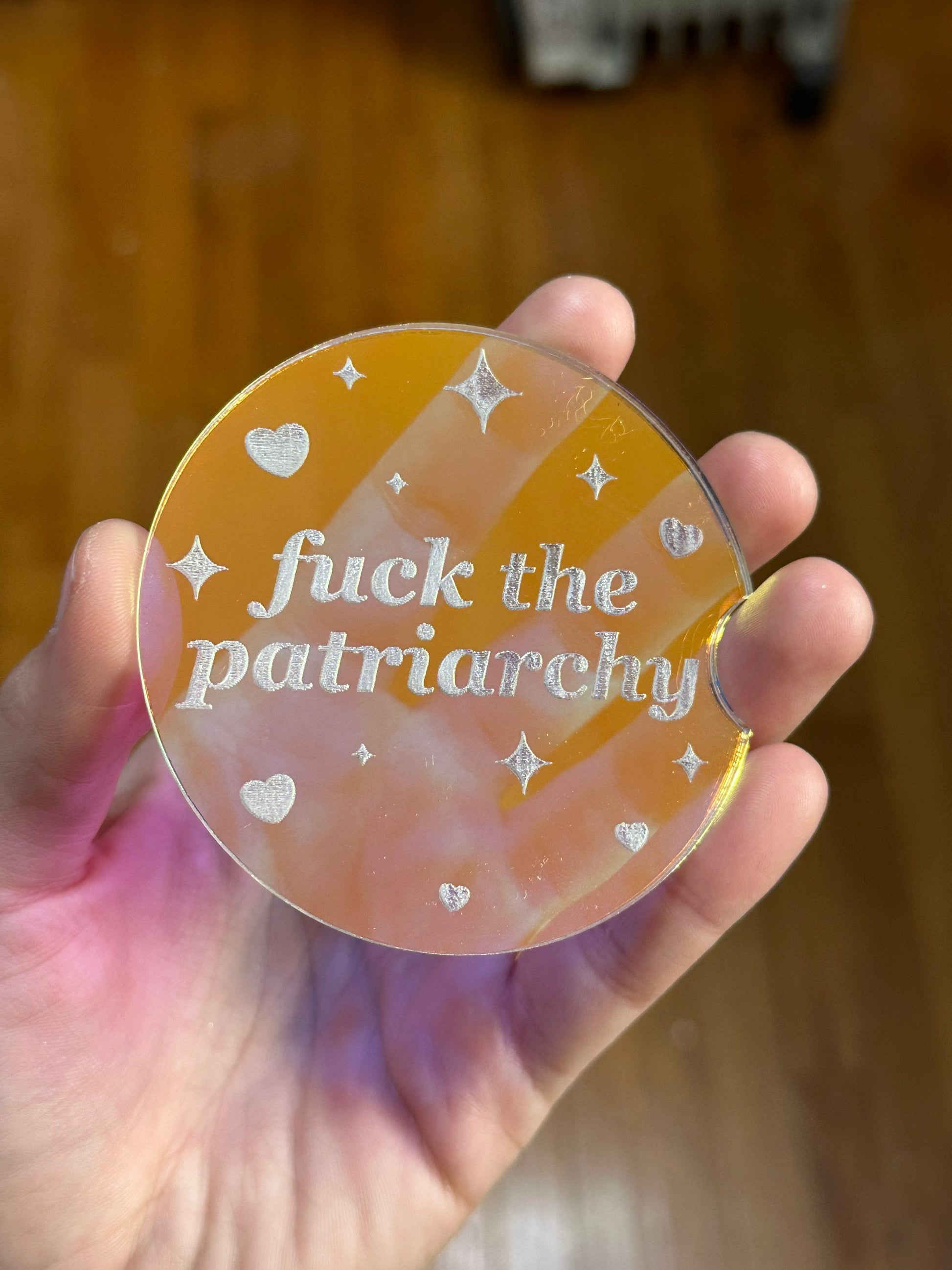 3 Inch Iridescent Car Coaster (Set of 2) - Fuck The Patriarchy