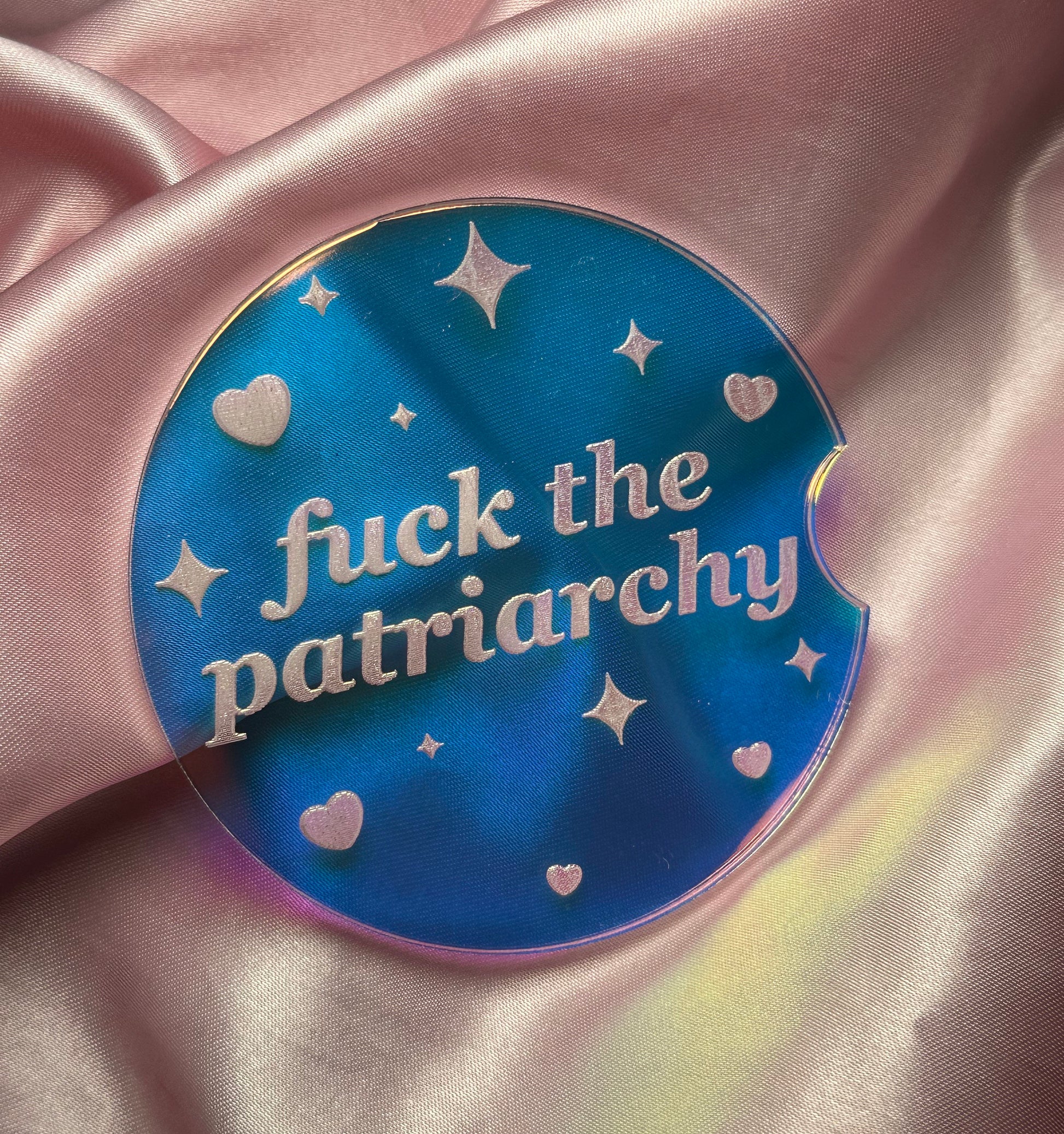 3 Inch Iridescent Car Coaster (Set of 2) - Fuck The Patriarchy