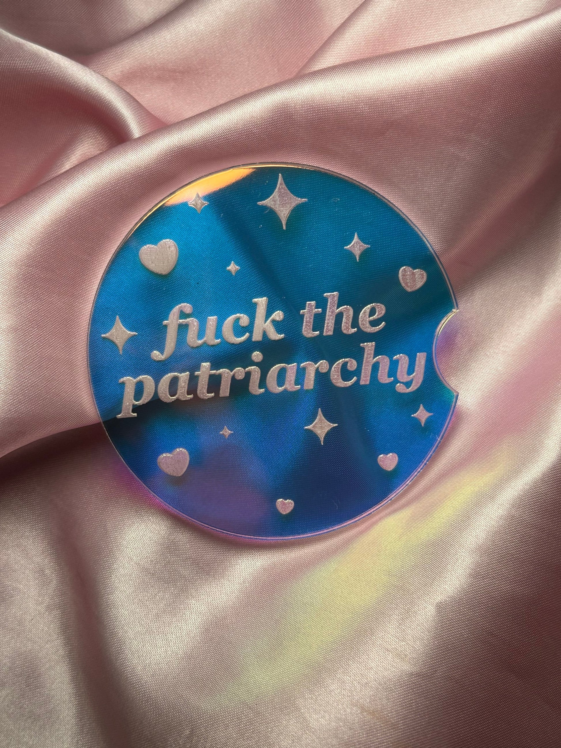 3 Inch Iridescent Car Coaster (Set of 2) - Fuck The Patriarchy