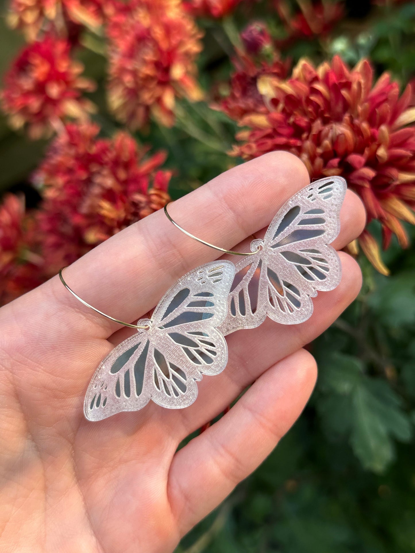 Iridescent Monarch Butterfly Hoop Earrings