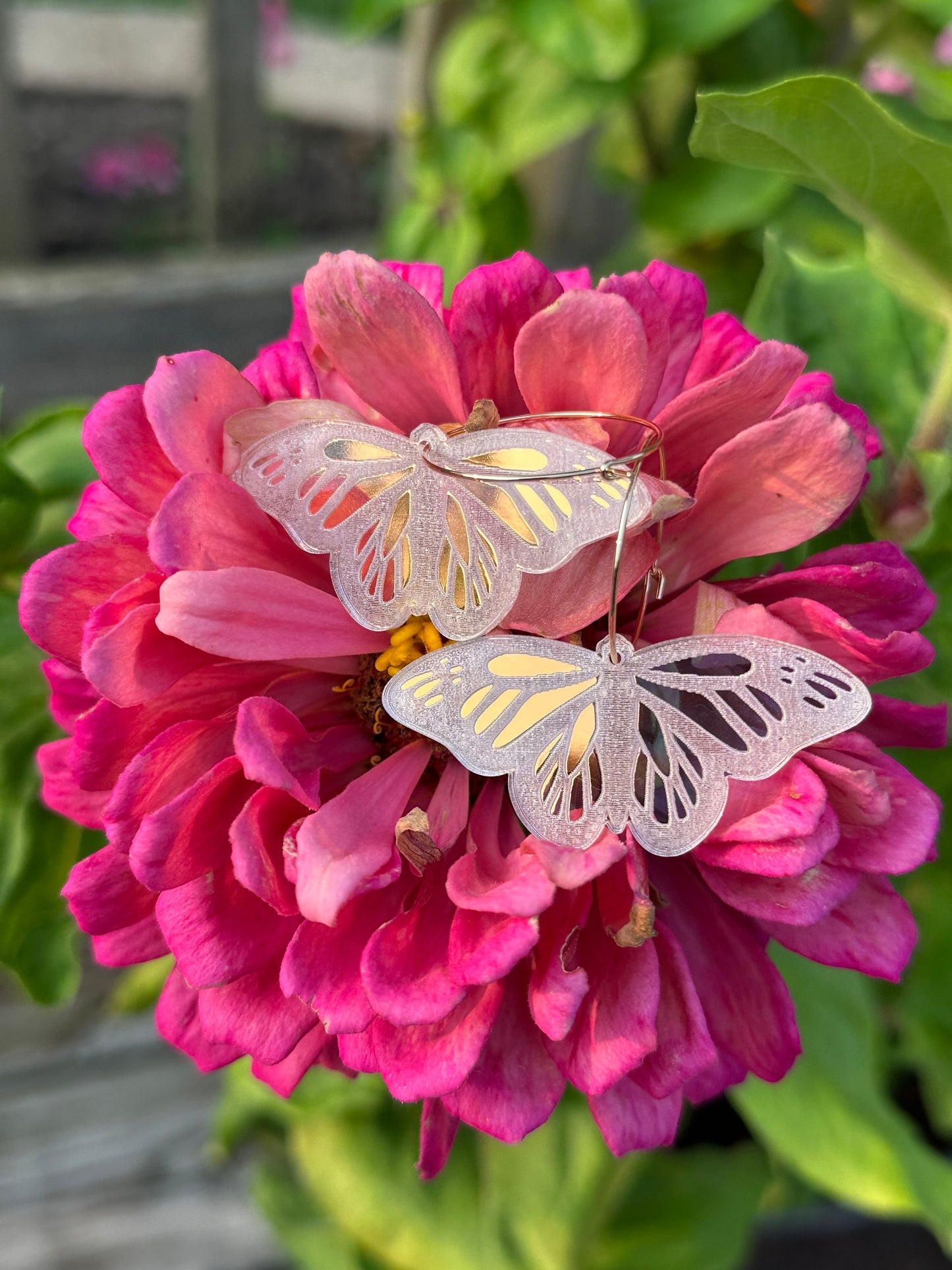 Iridescent Monarch Butterfly Hoop Earrings