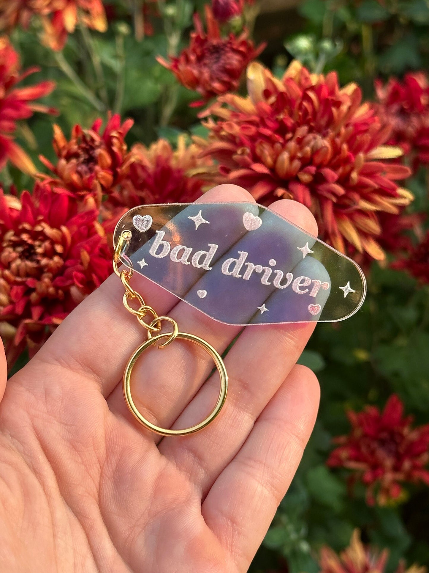 Bad Driver Iridescent Acrylic Motel Keychain