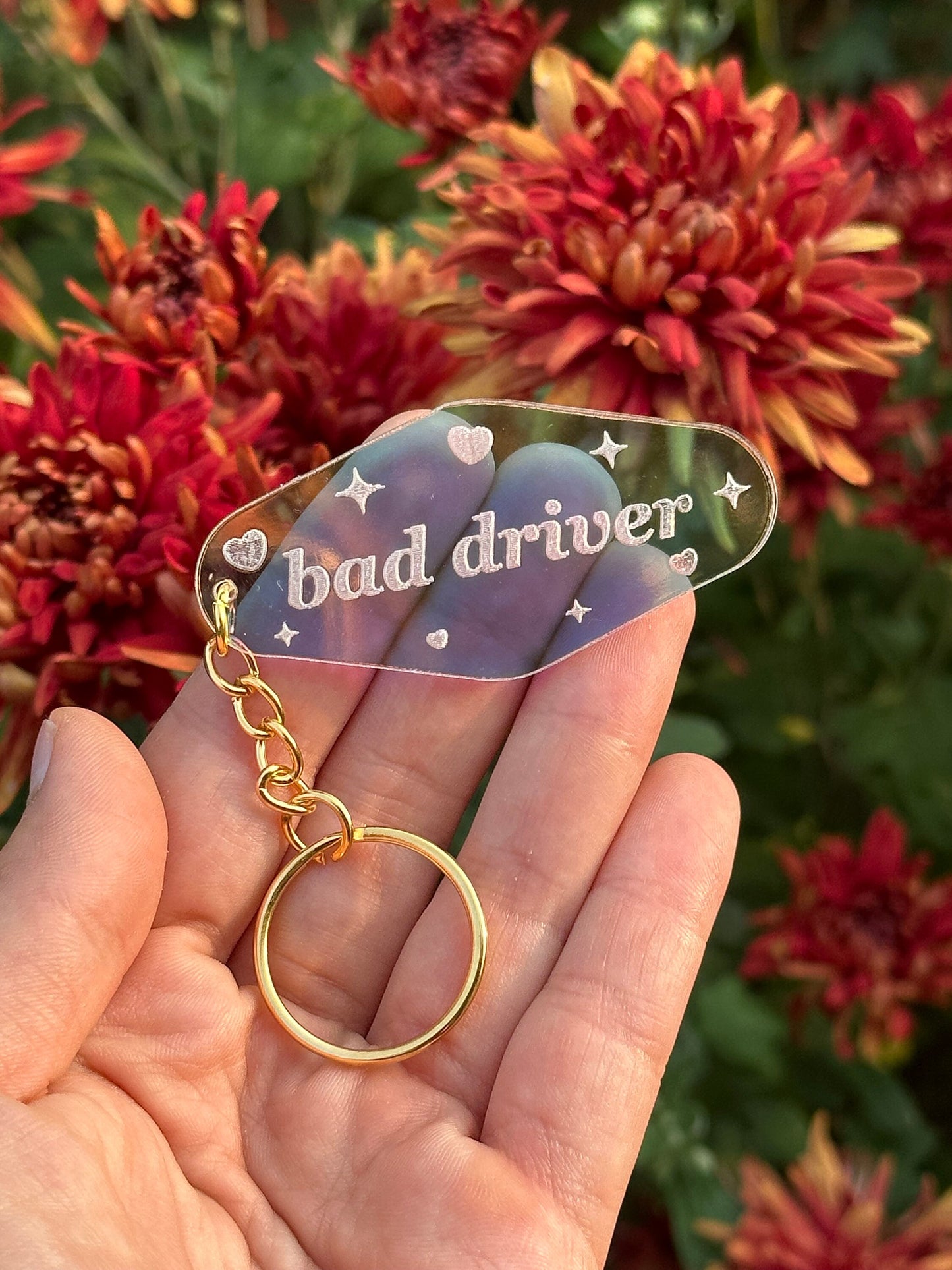 Bad Driver Iridescent Acrylic Motel Keychain