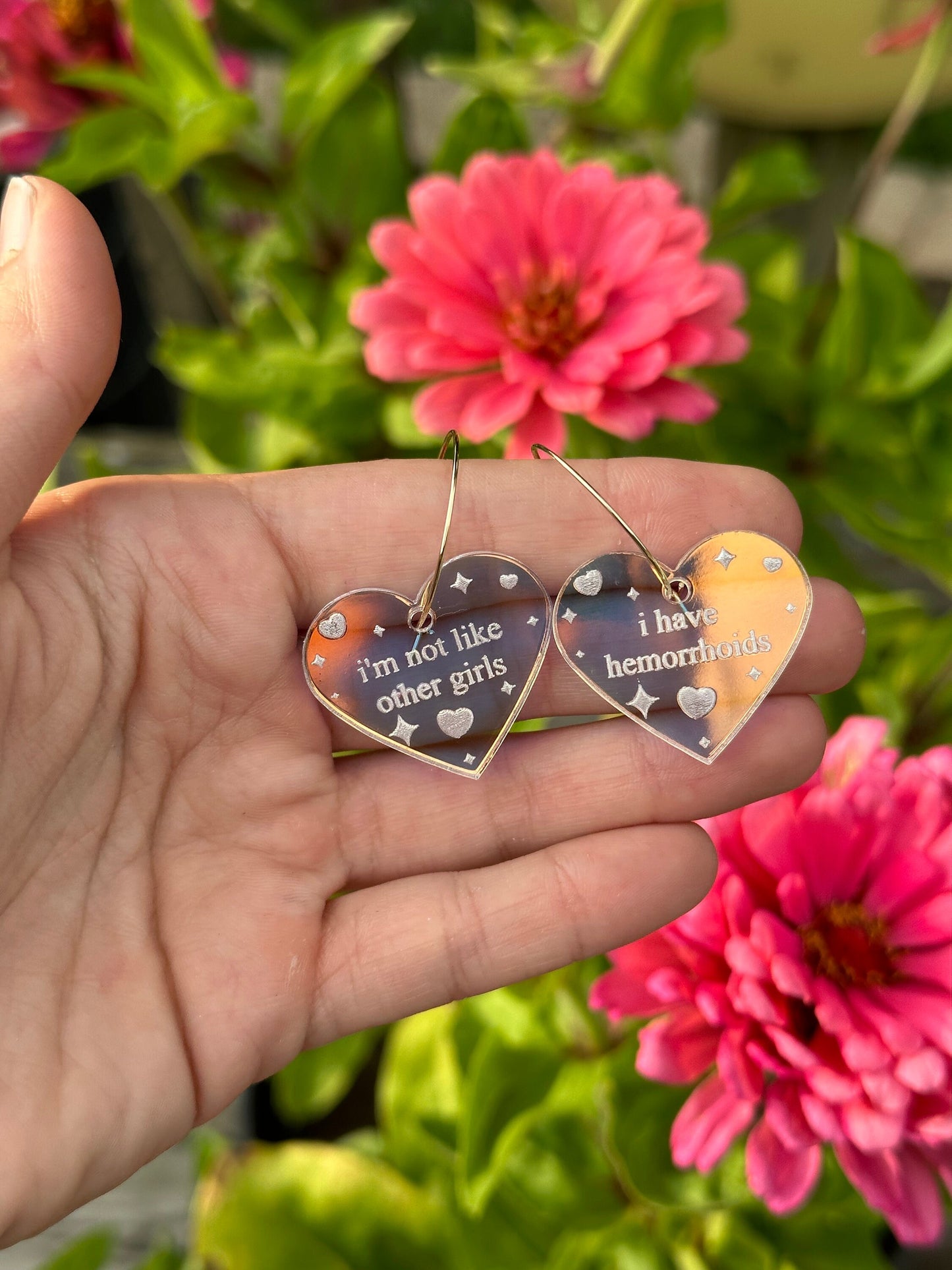 Iridescent I’m Not Like Other Girls I have Hemorrhoids Heart Hoop Earrings