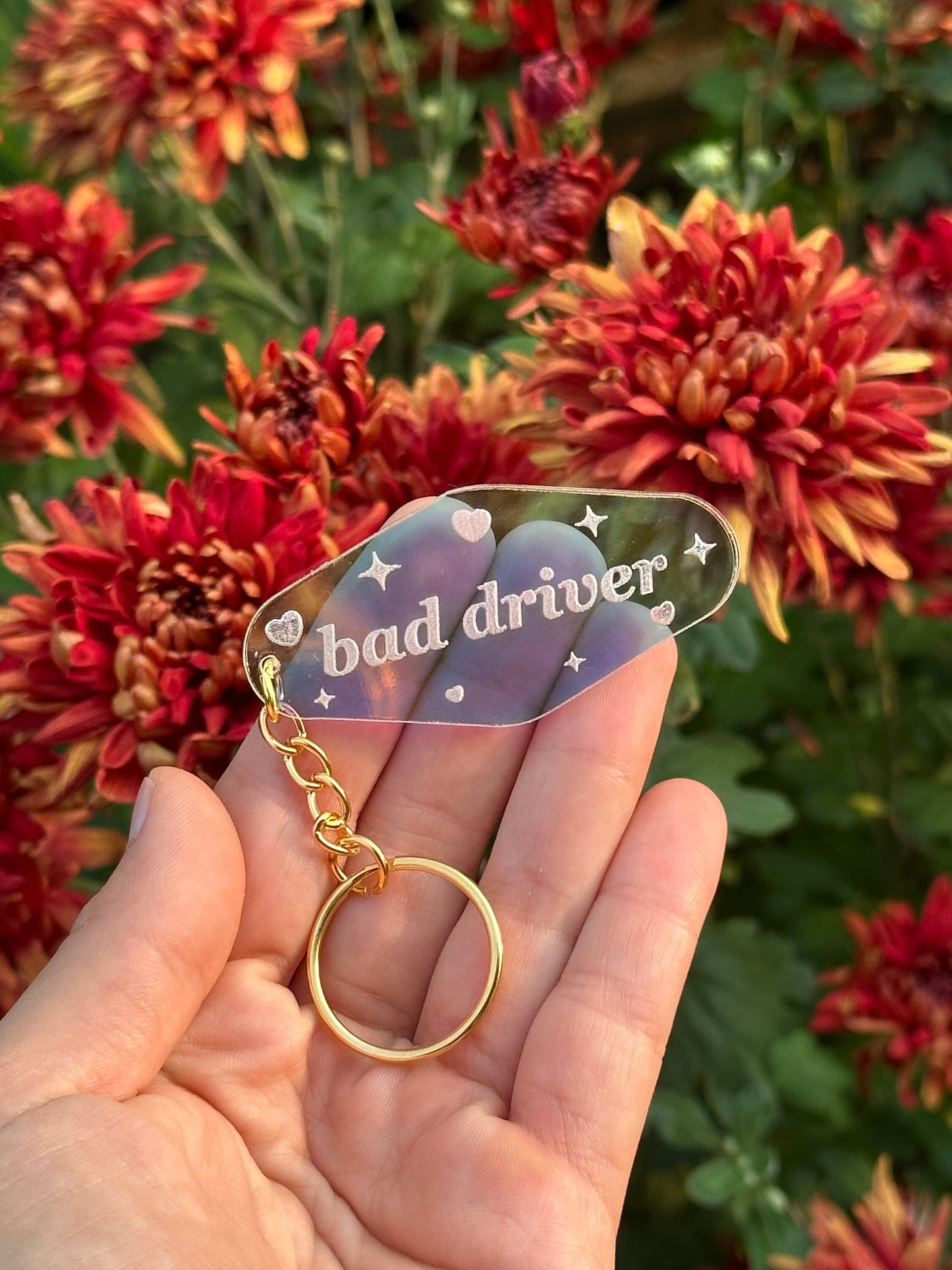Bad Driver Iridescent Acrylic Motel Keychain