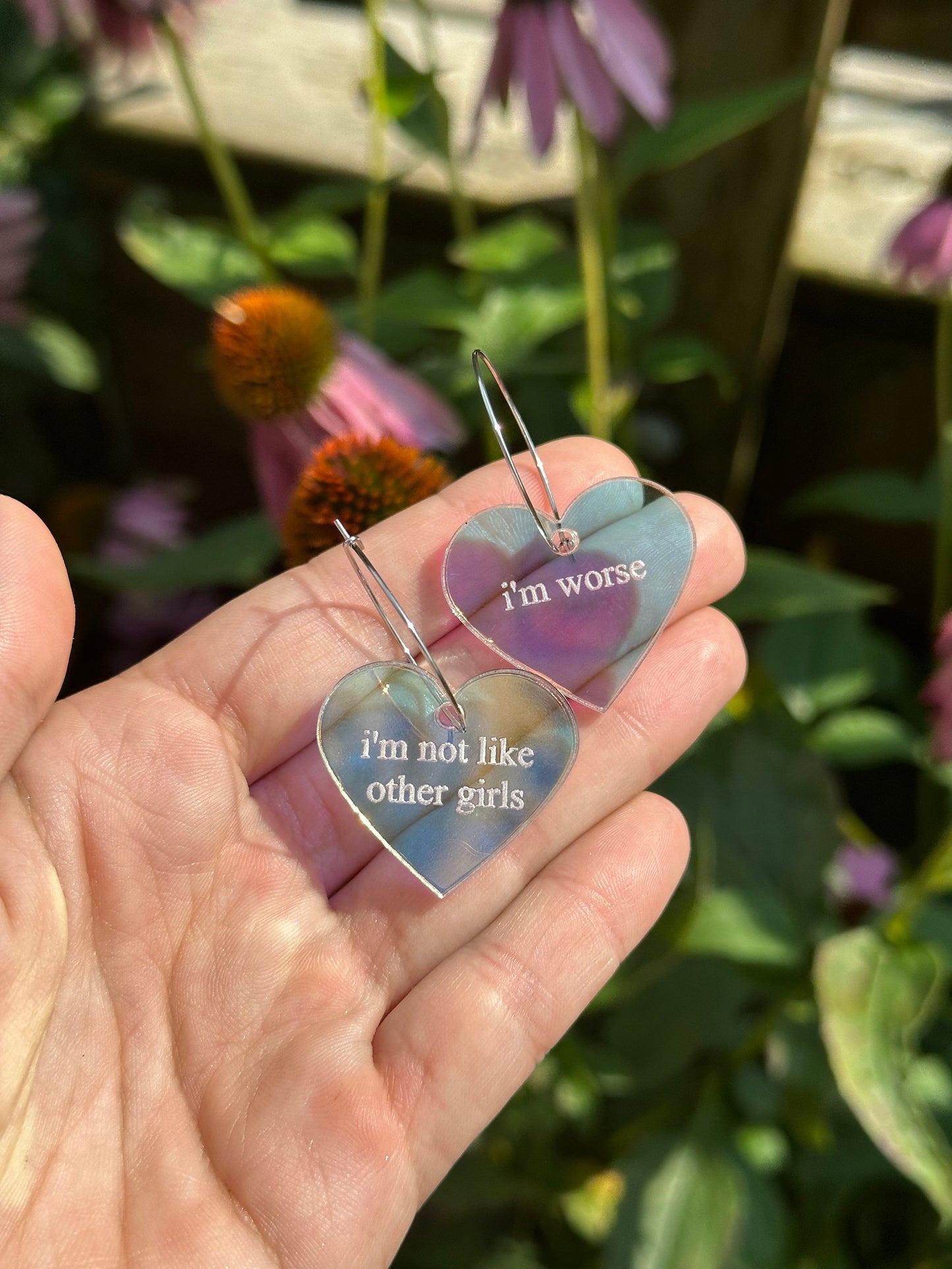 Iridescent I’m Not Like Other Girls I'm Worse Heart Hoop Earrings