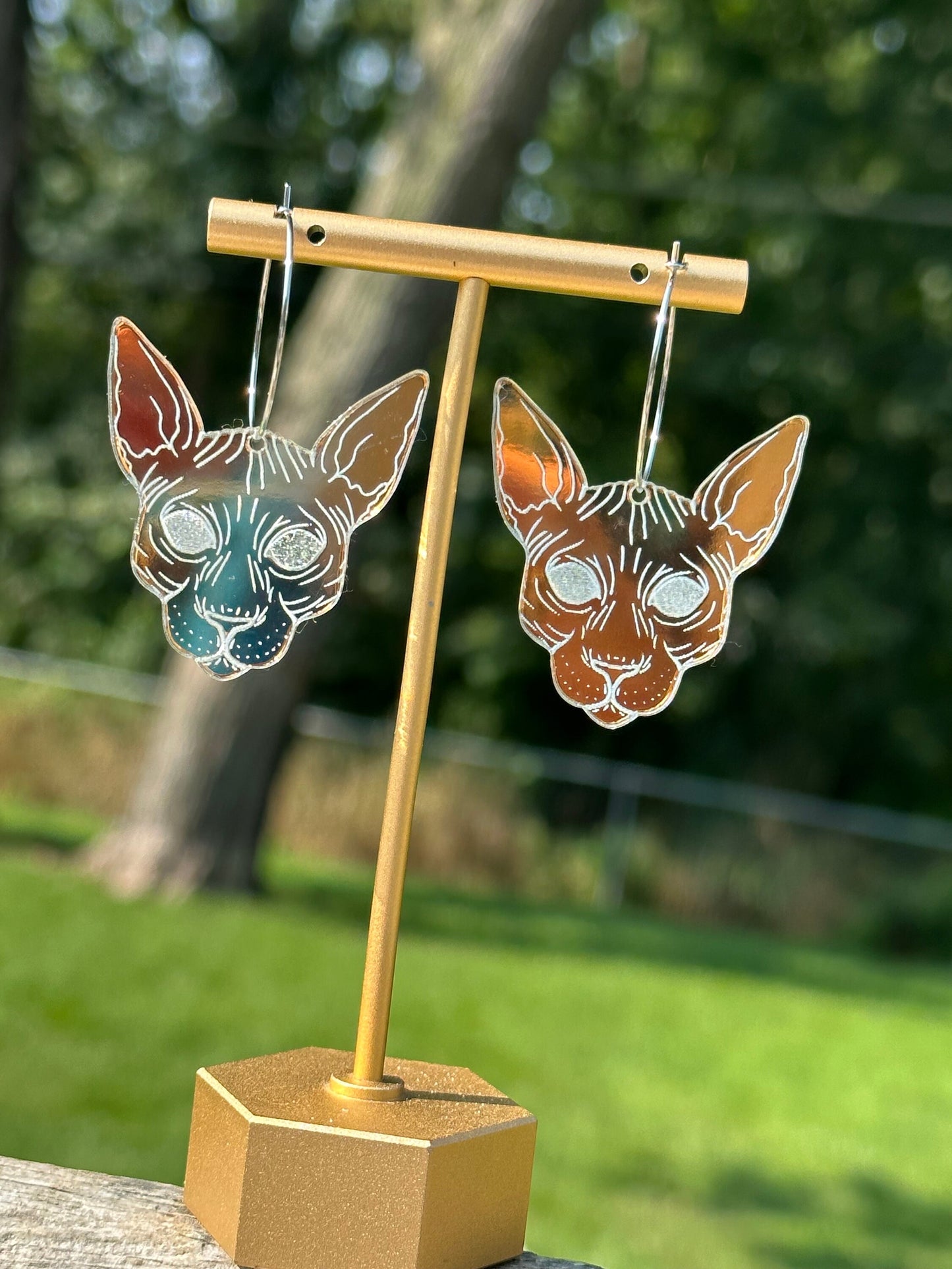 Iridescent 1.5 Inch Sphynx Cat Hoop Earrings