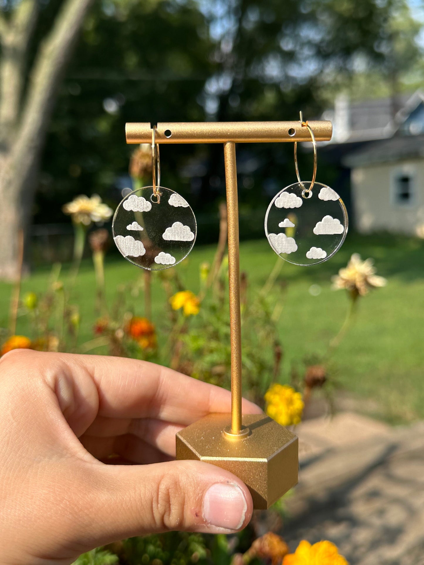 Clear Cloudy Circle Hoop Earrings