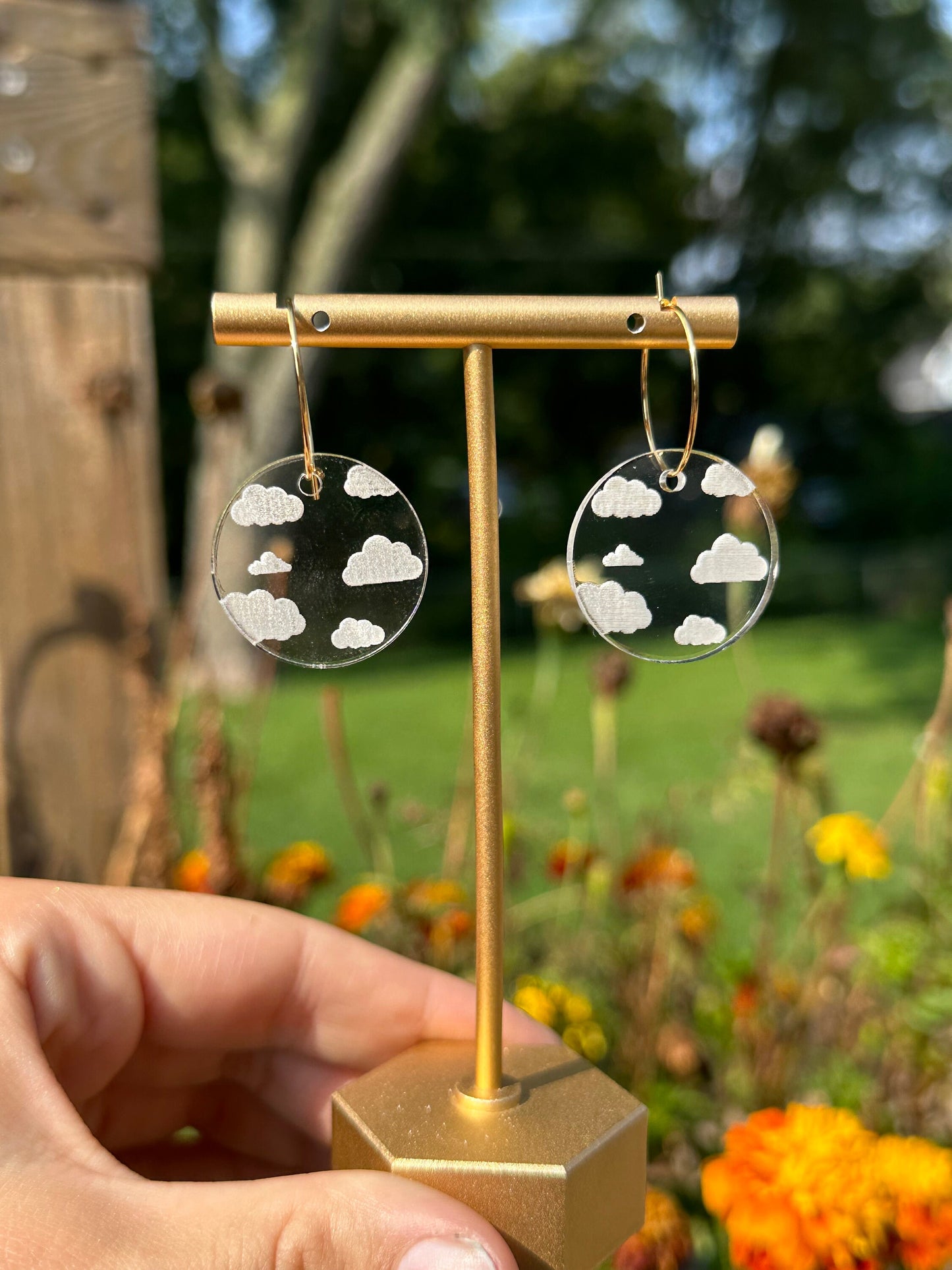 Clear Cloudy Circle Hoop Earrings