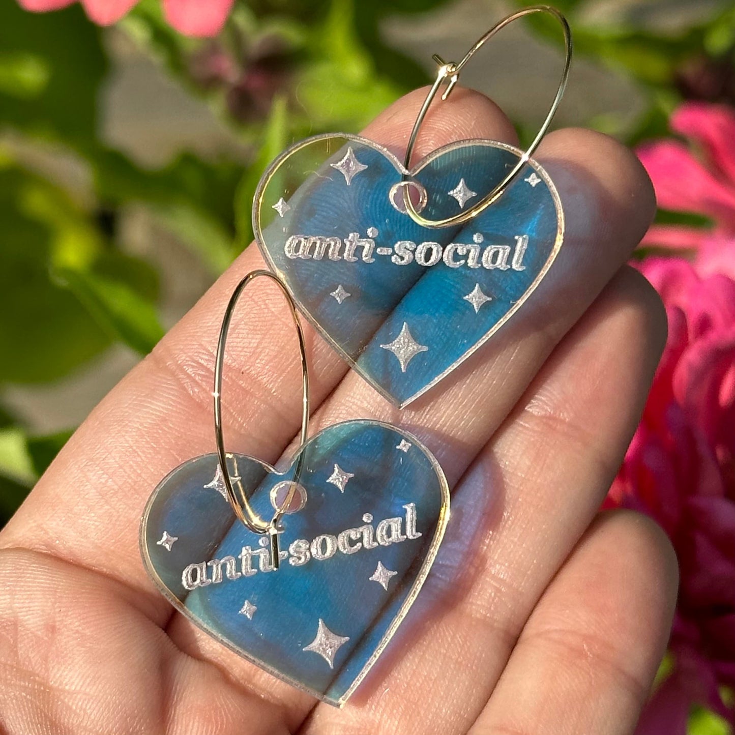 Iridescent Anti-Social Heart Hoop Earrings