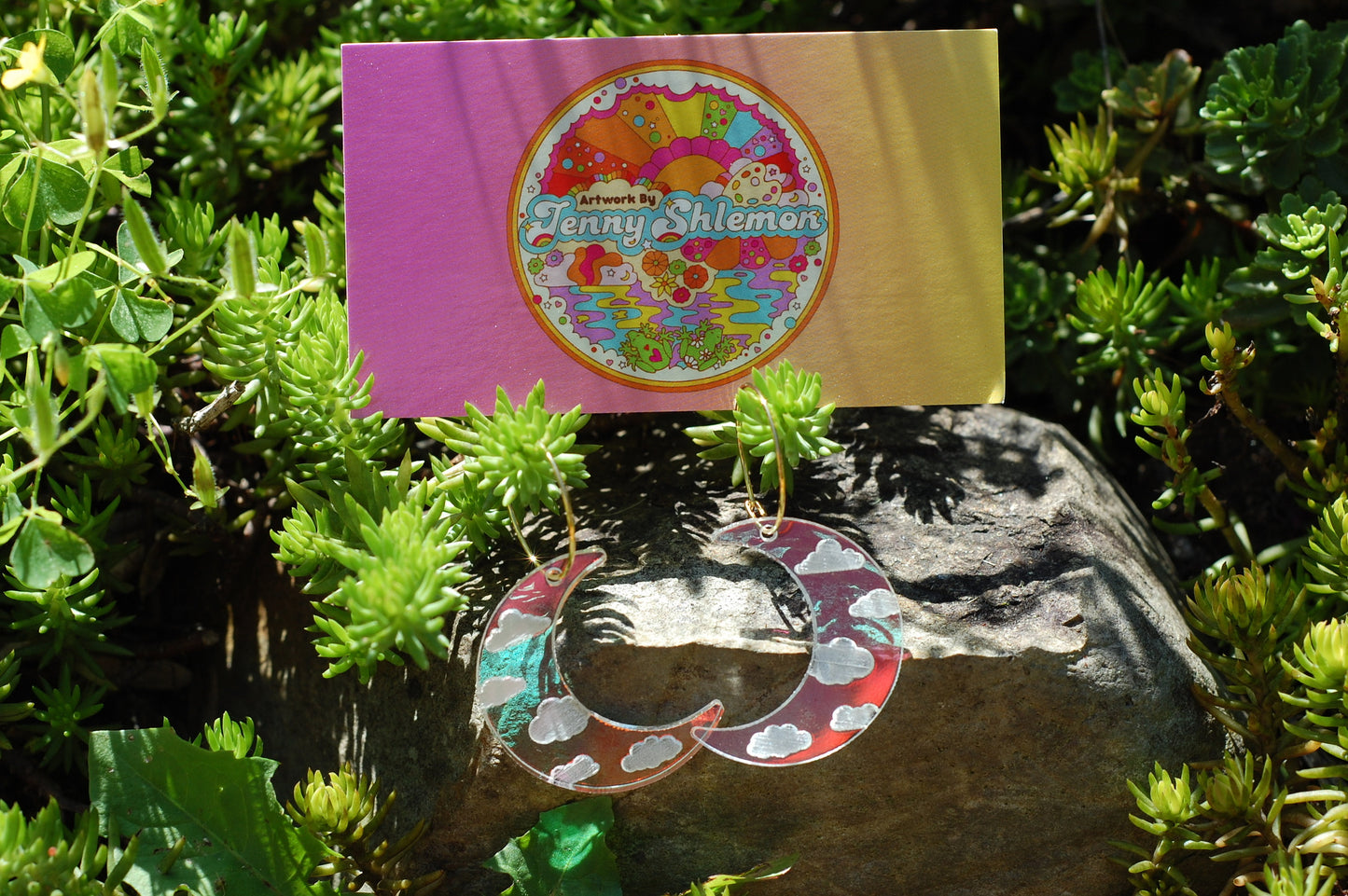 Iridescent Acrylic Cloudy Moon Hoop Earrings