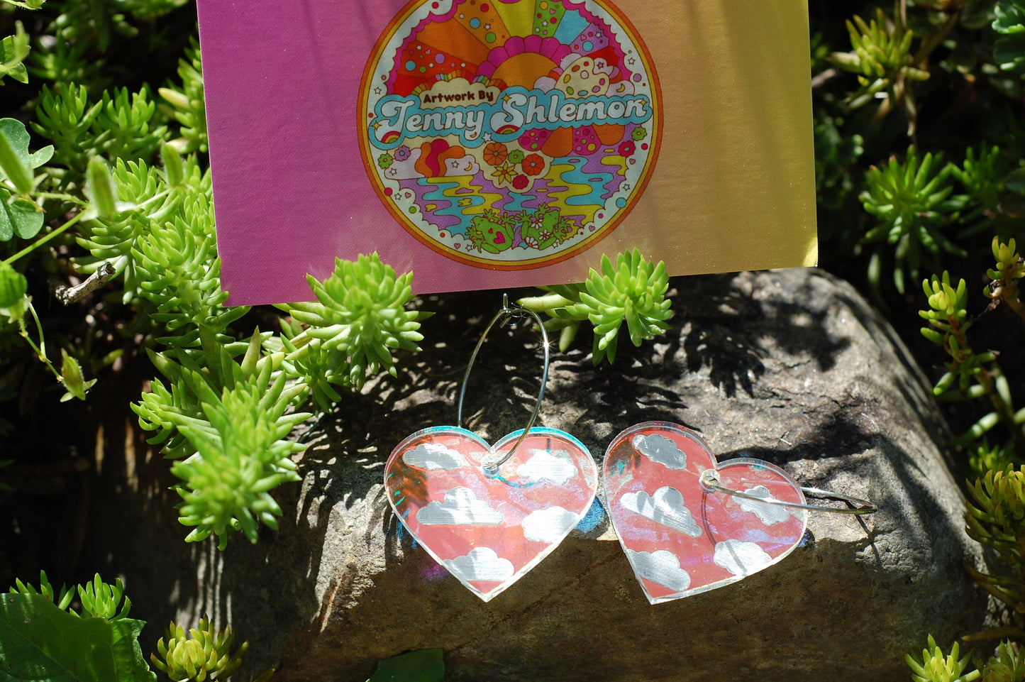 Iridescent Cloudy Heart Hoop Earrings