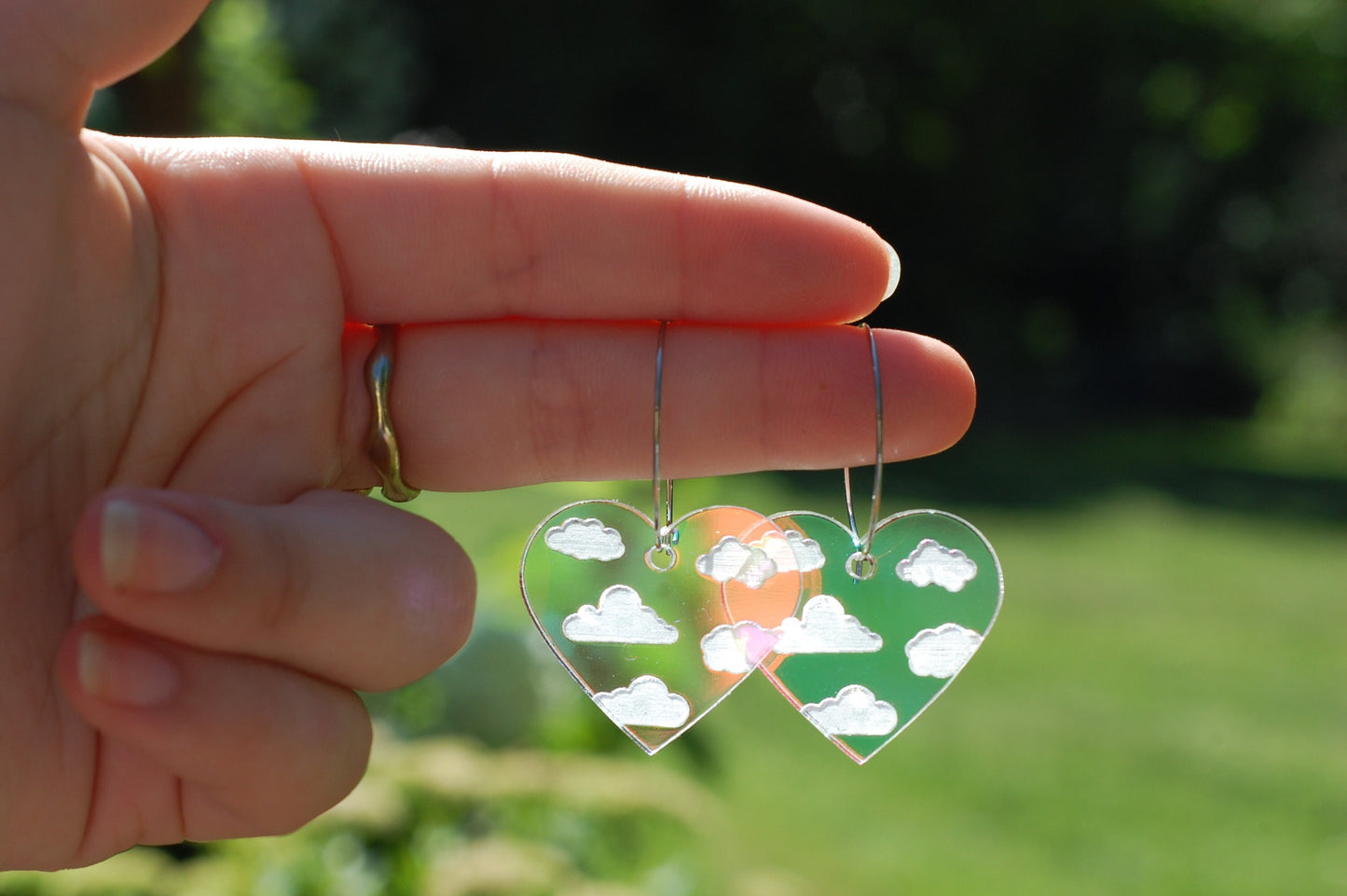 Iridescent Cloudy Heart Hoop Earrings