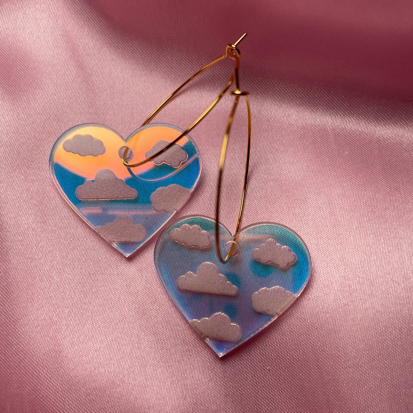 Iridescent Cloudy Heart Hoop Earrings