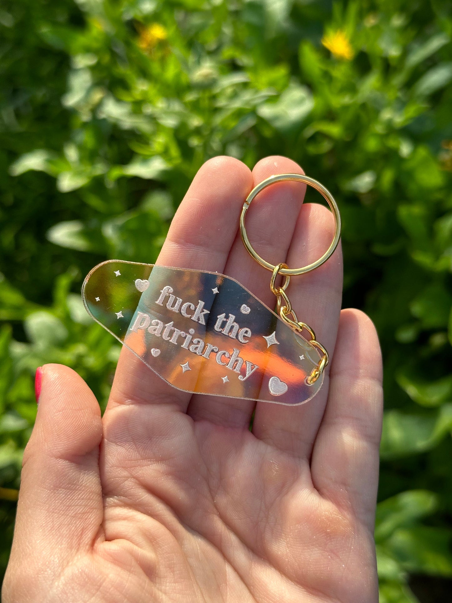 Fuck The Patriarchy Iridescent Acrylic Motel Keychain