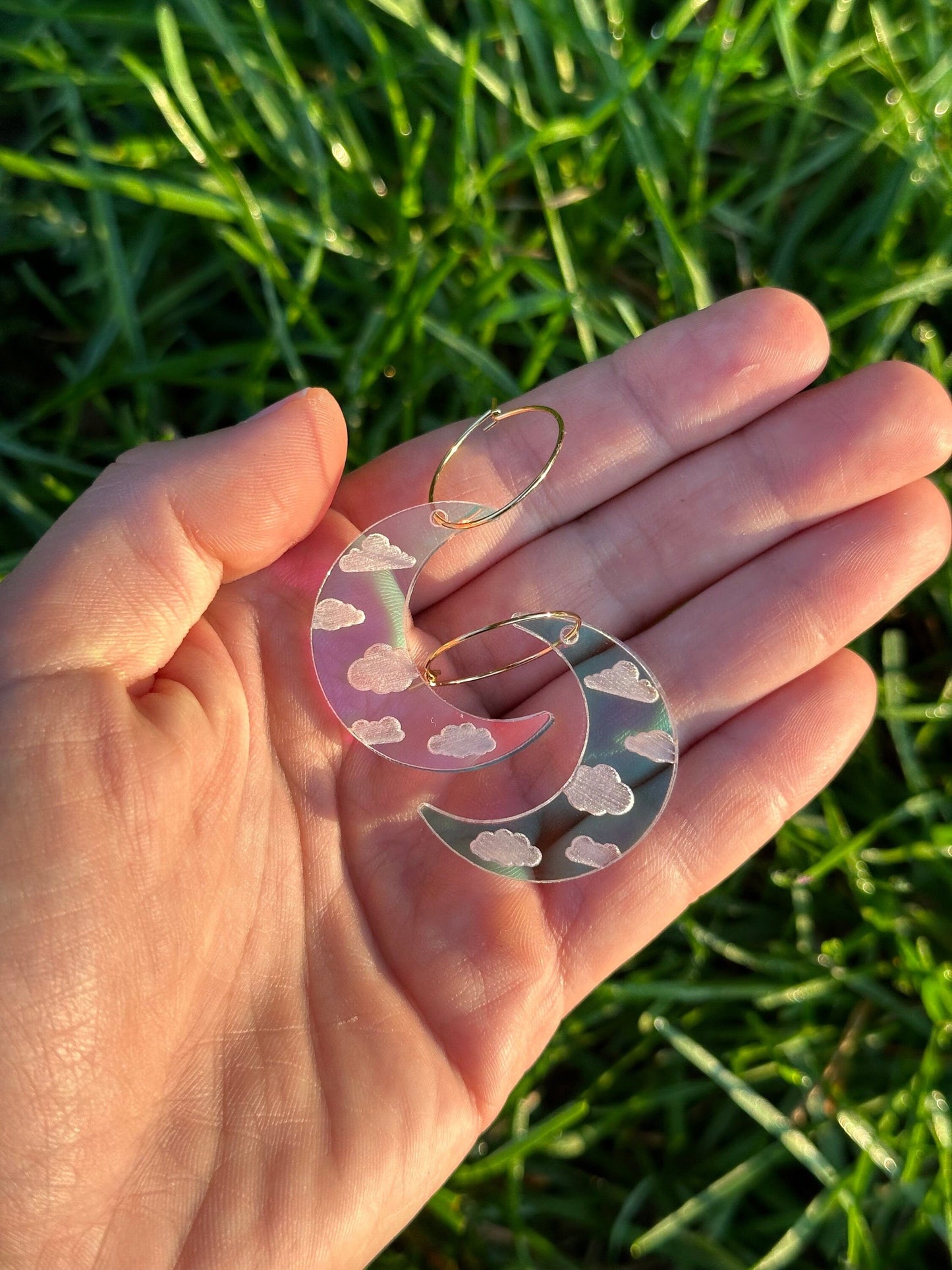 Iridescent Acrylic Cloudy Moon Hoop Earrings