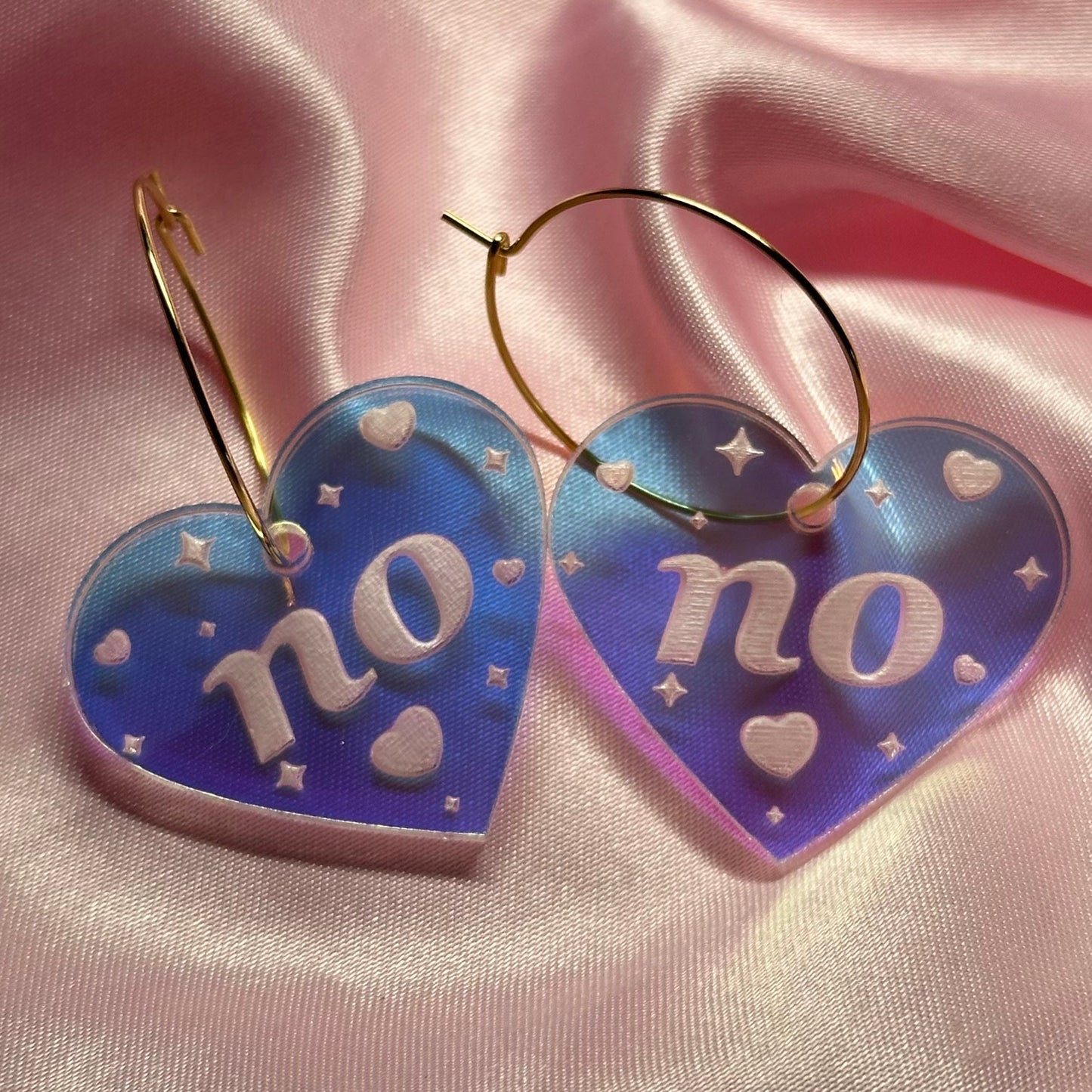 Iridescent NO Heart Hoop Earrings