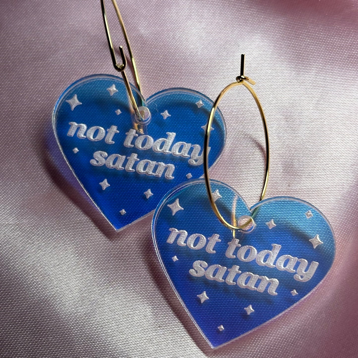 Iridescent Not Today Satan Heart Hoop Earrings