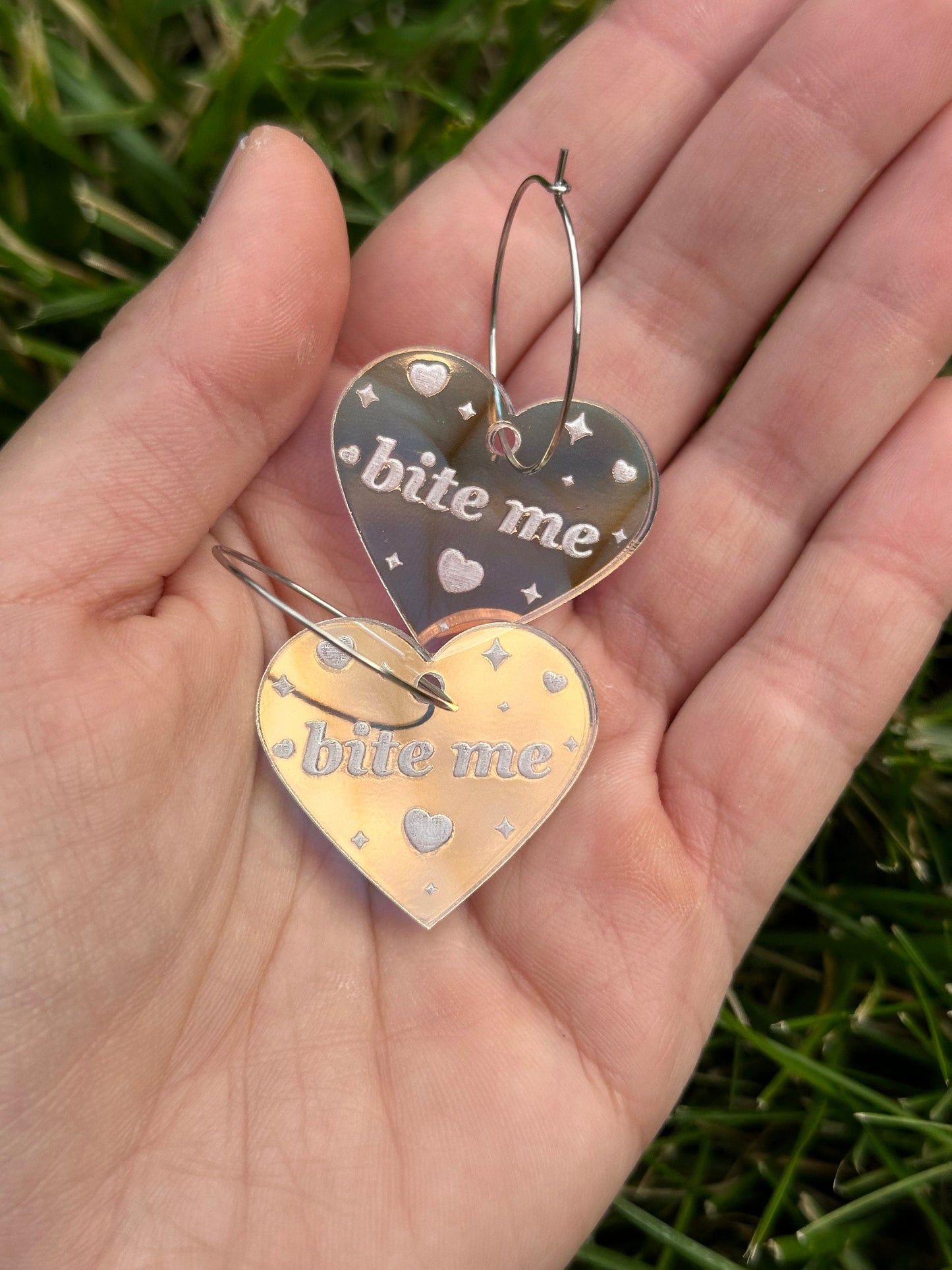 Iridescent Bite Me Heart Hoop Earrings