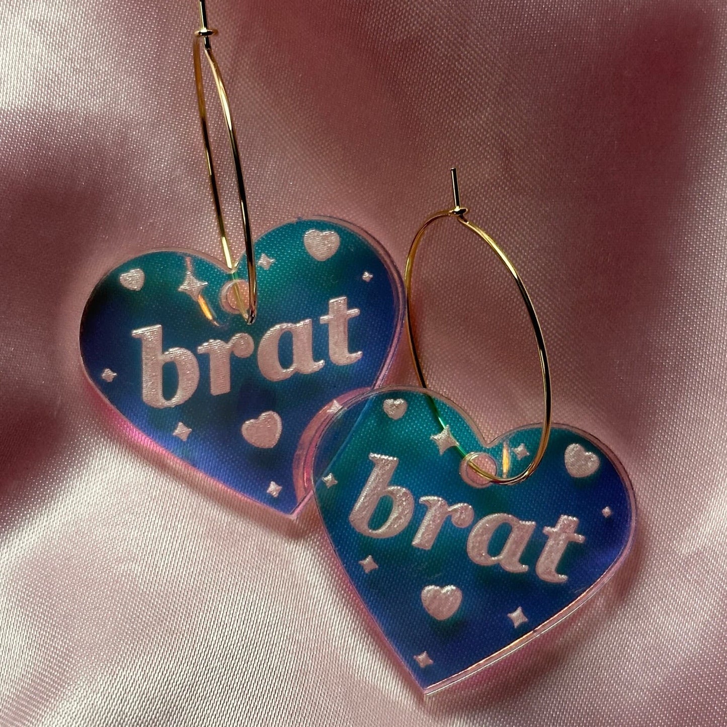 Iridescent Brat Heart Hoop Earrings
