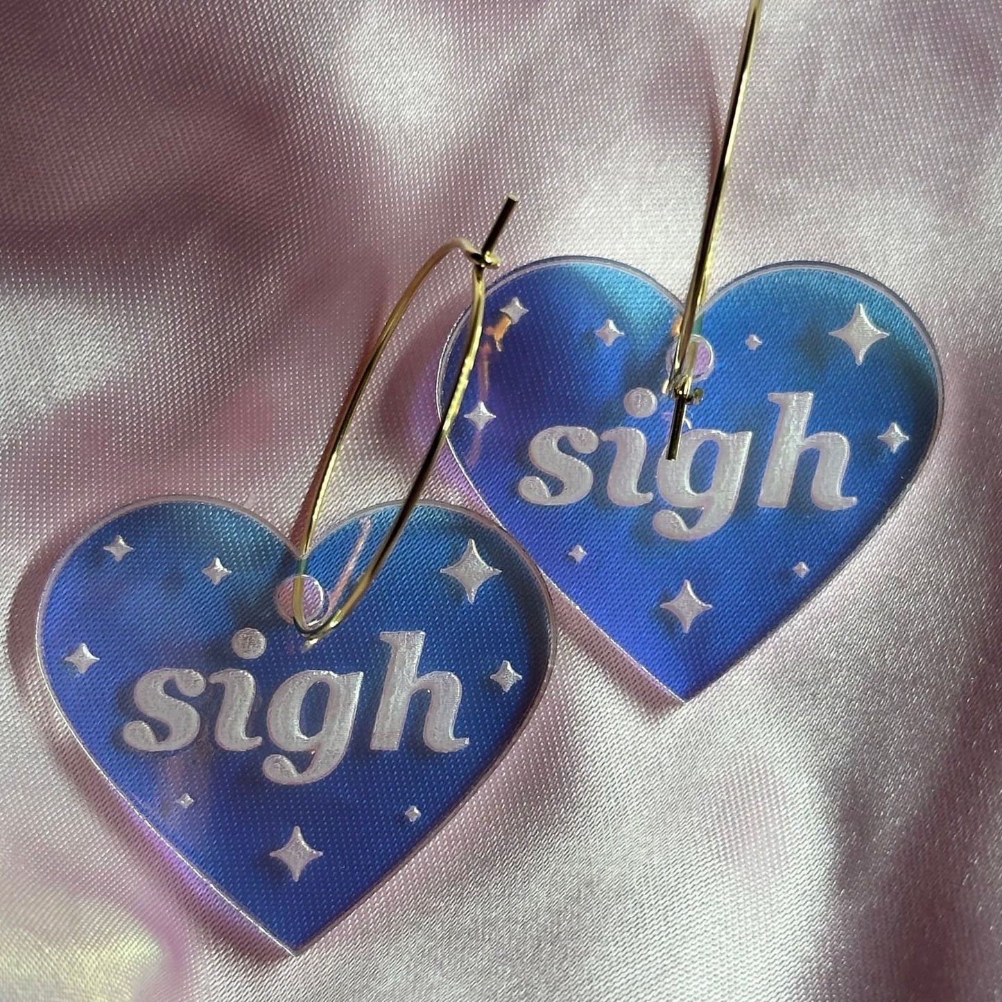 Iridescent Sigh Heart Hoop Earrings