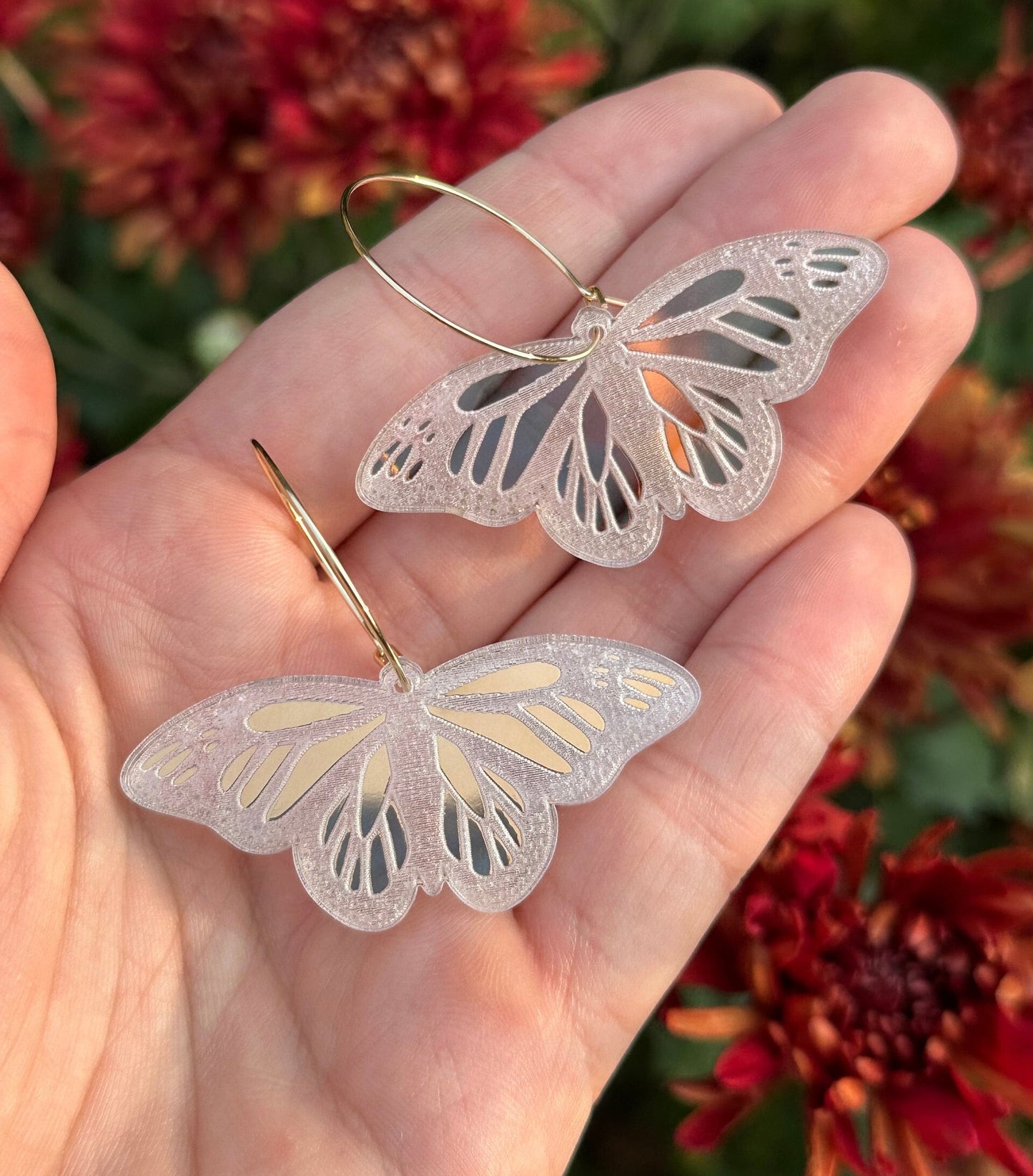 Iridescent Monarch Butterfly Hoop Earrings