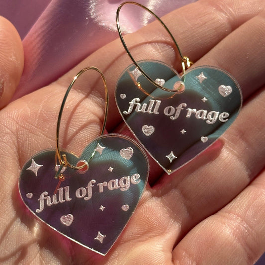 Iridescent Full Of Rage Heart Hoop Earrings