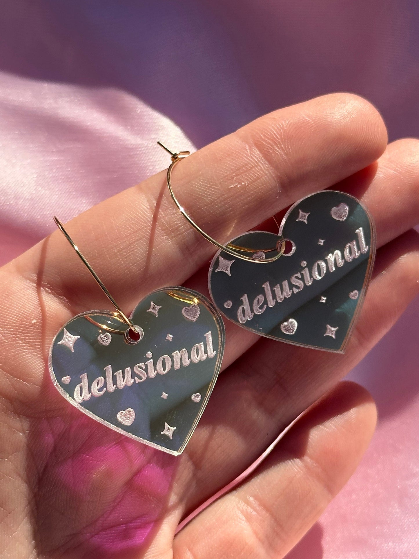 Iridescent Delusional Heart Hoop Earrings