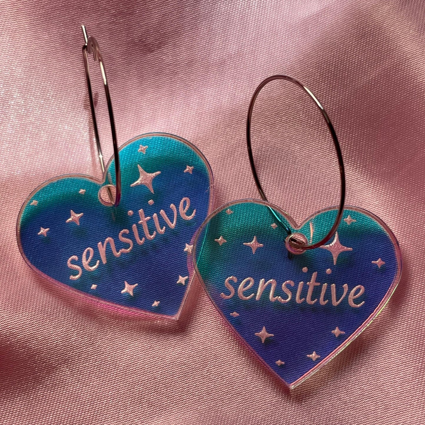 Iridescent Sensitive Heart Hoop Earrings