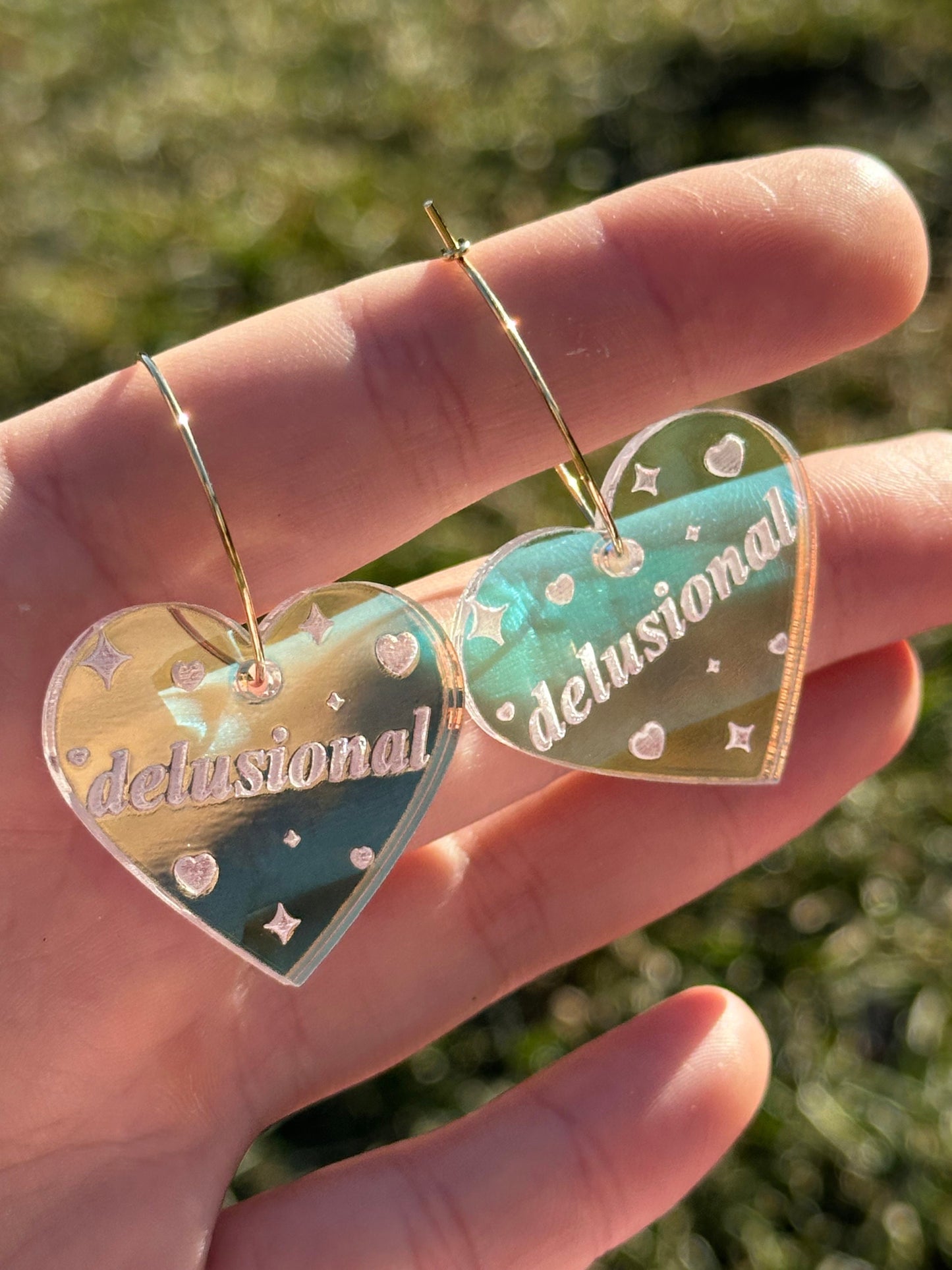 Iridescent Delusional Heart Hoop Earrings