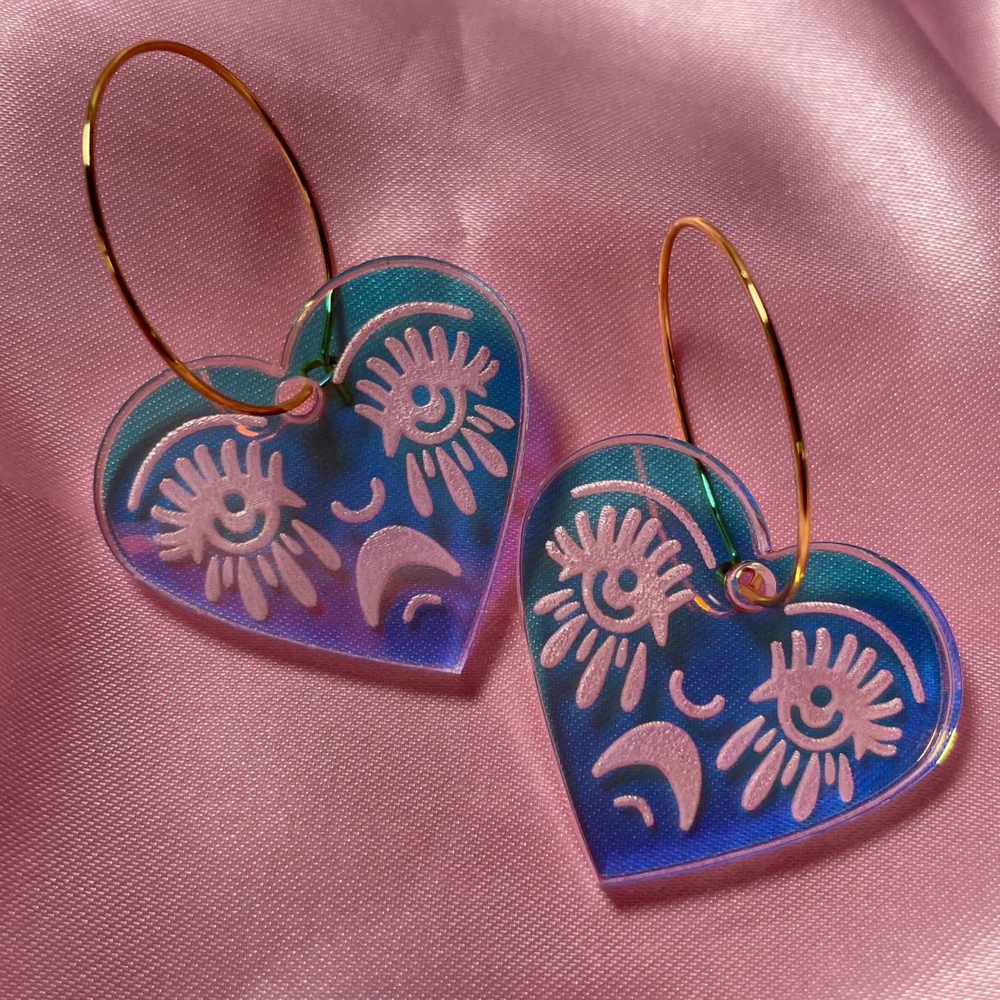 Iridescent Acrylic Crying Heart 2.0 Hoop Earrings