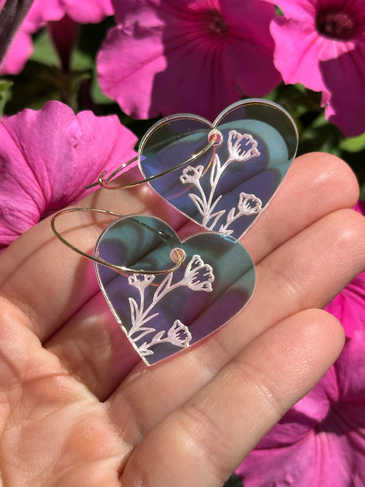 Iridescent Veronica Heart Hoop Earrings