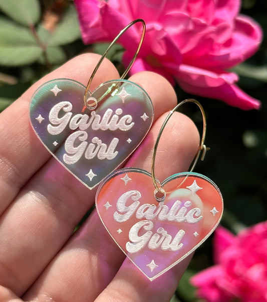 Iridescent Garlic Girl Heart Hoop Earrings