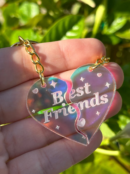 Best Friends Broken Heart Iridescent Acrylic Keychain