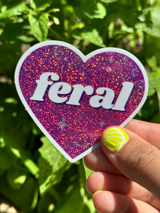 Feral Pink/Purple Glittery Heart Sticker