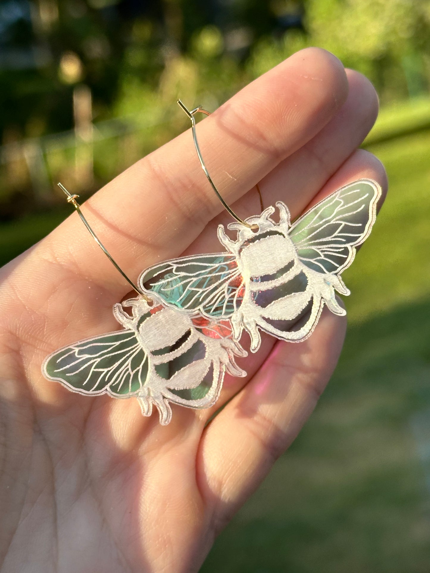 Iridescent Bumble Bee Hoop Earrings