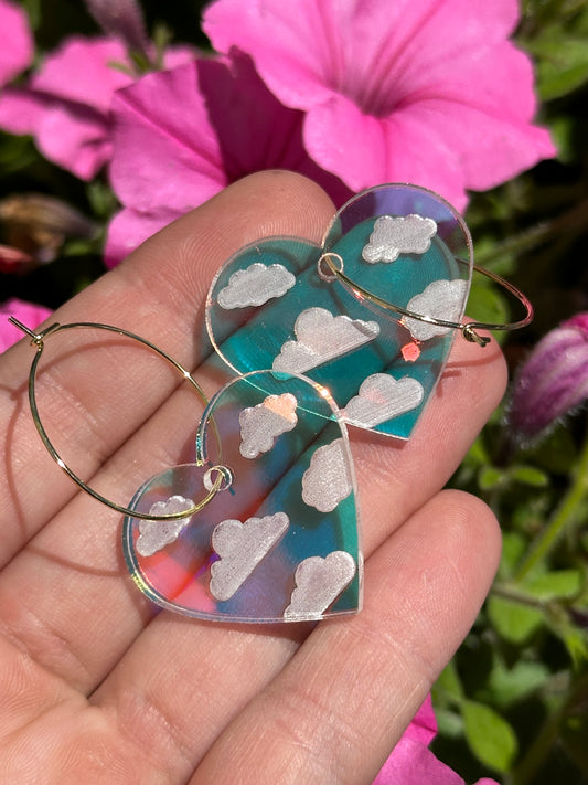 Iridescent Cloudy Heart Hoop Earrings