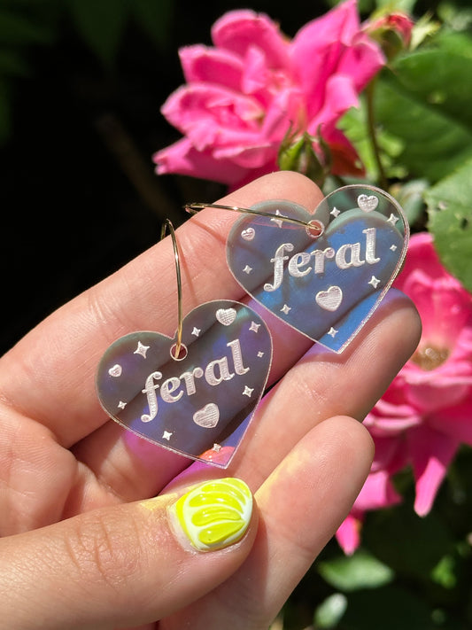 Iridescent Feral Heart Hoop Earrings