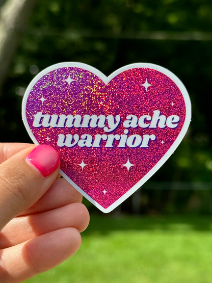 Tummy Ache Warrior Pink Glittery Heart Sticker