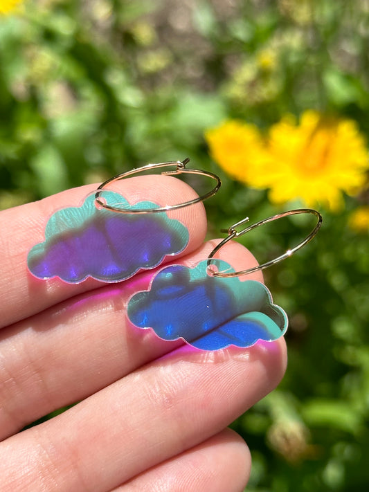 Dainty Iridescent Cloud Hoop Earrings