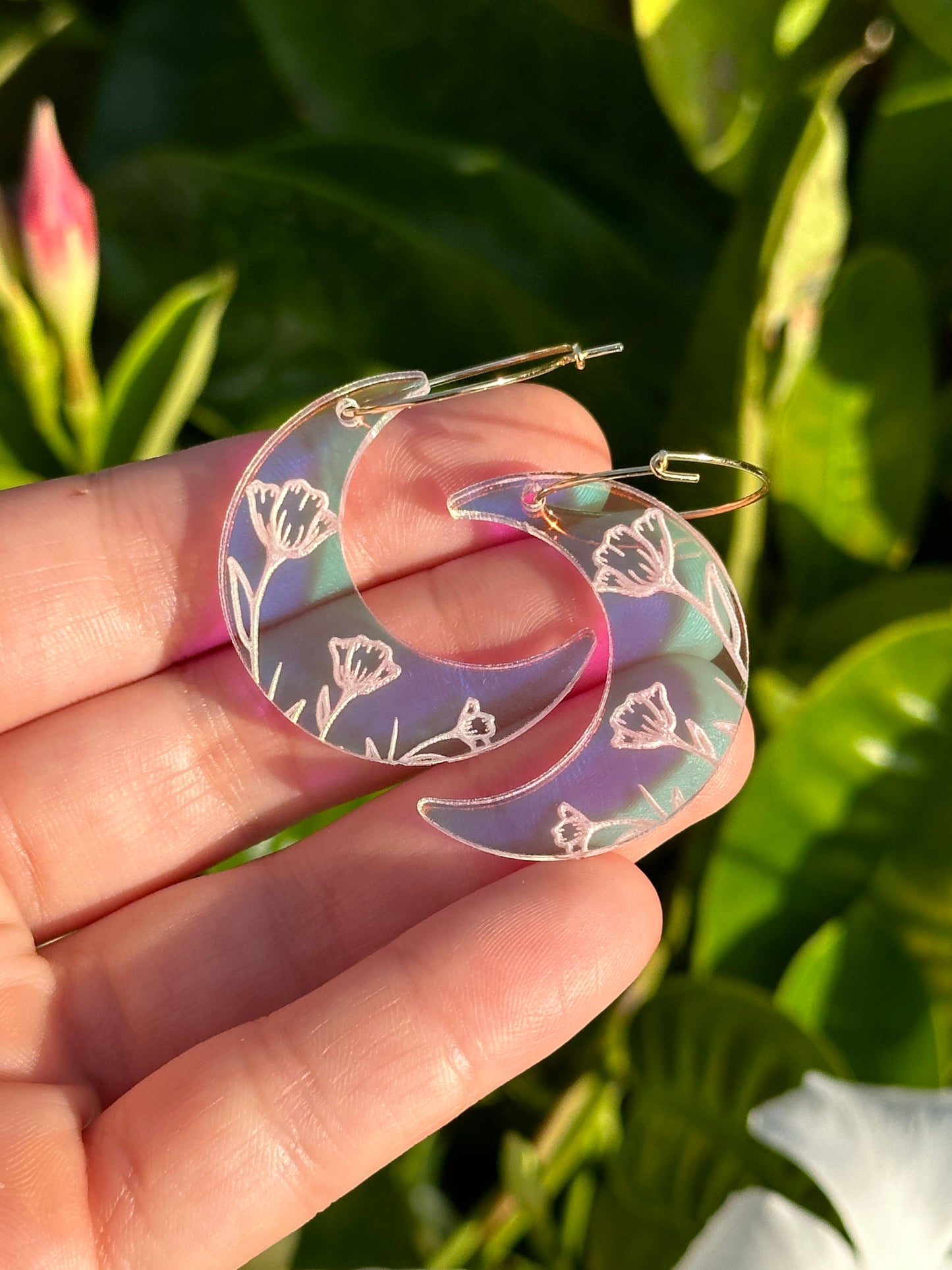 Iridescent Veronica Moon Hoop Earrings