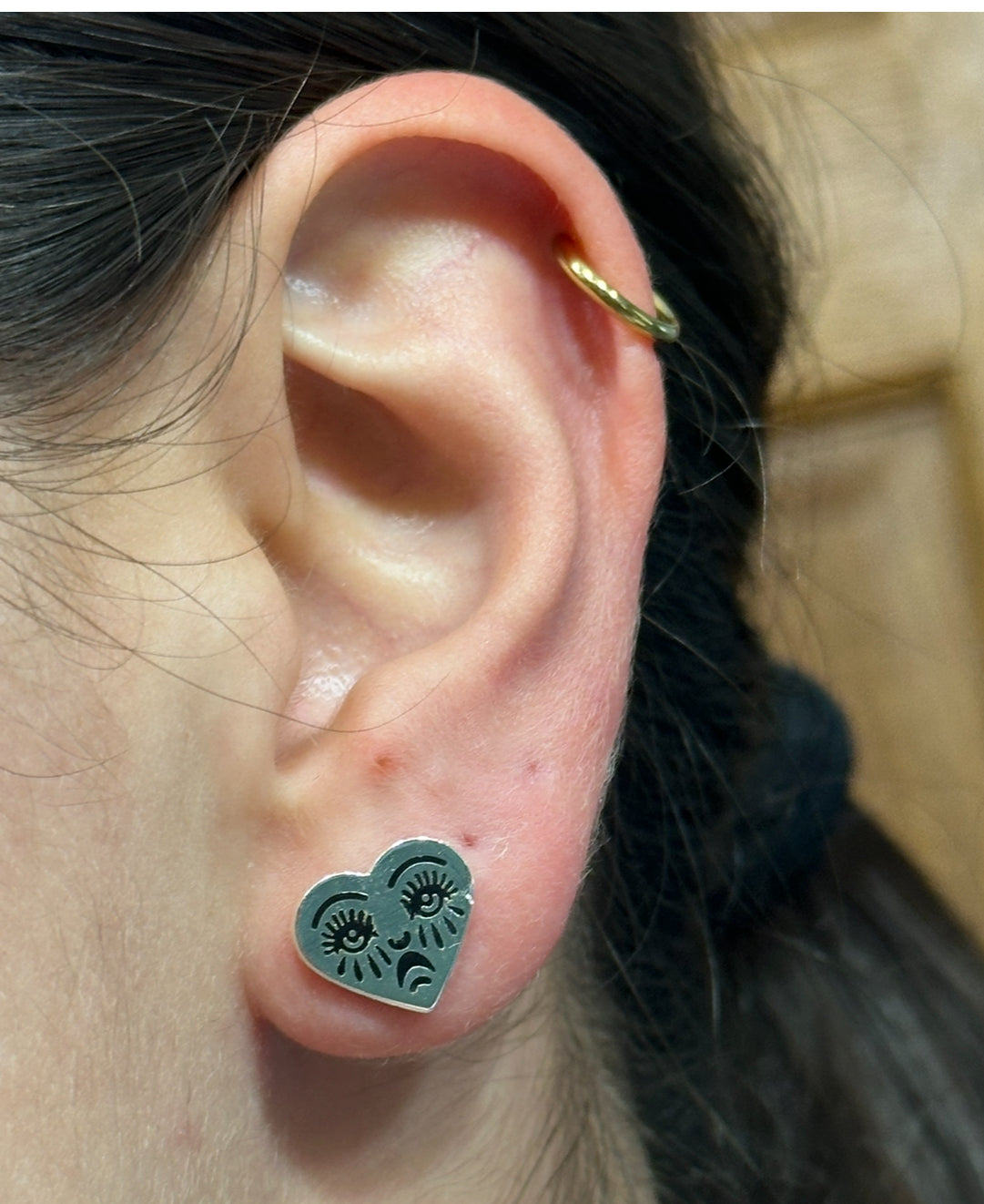 Silver Enamel Crying Heart Stud Earring