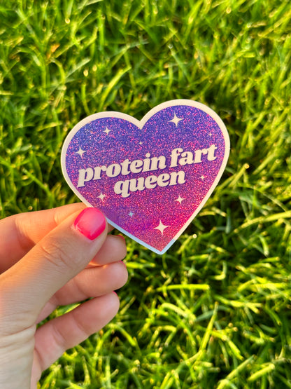 Protein Fart Queen Ombre Glittery Heart Sticker