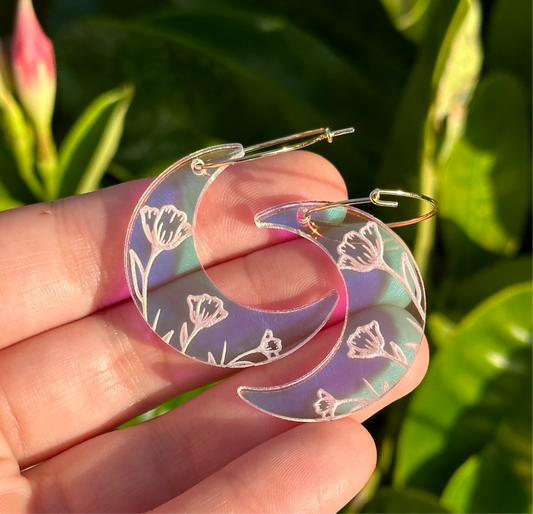 Iridescent Veronica Moon Hoop Earrings