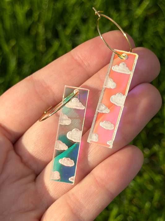 Iridescent Cloudy Rectangle Hoop Earrings